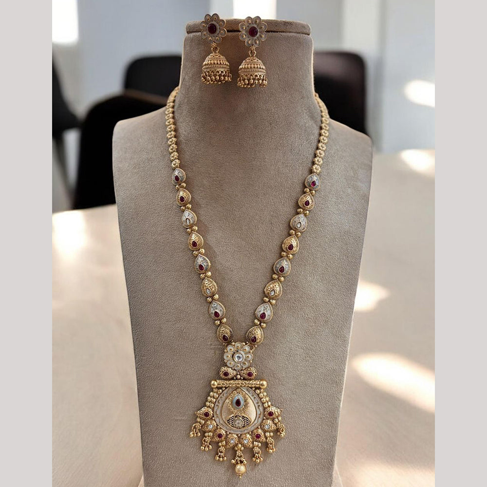 Jewel Addiction Gold Plated with Pota Sparkle And Meenakari Art Ethnic Glam Long Necklace Set