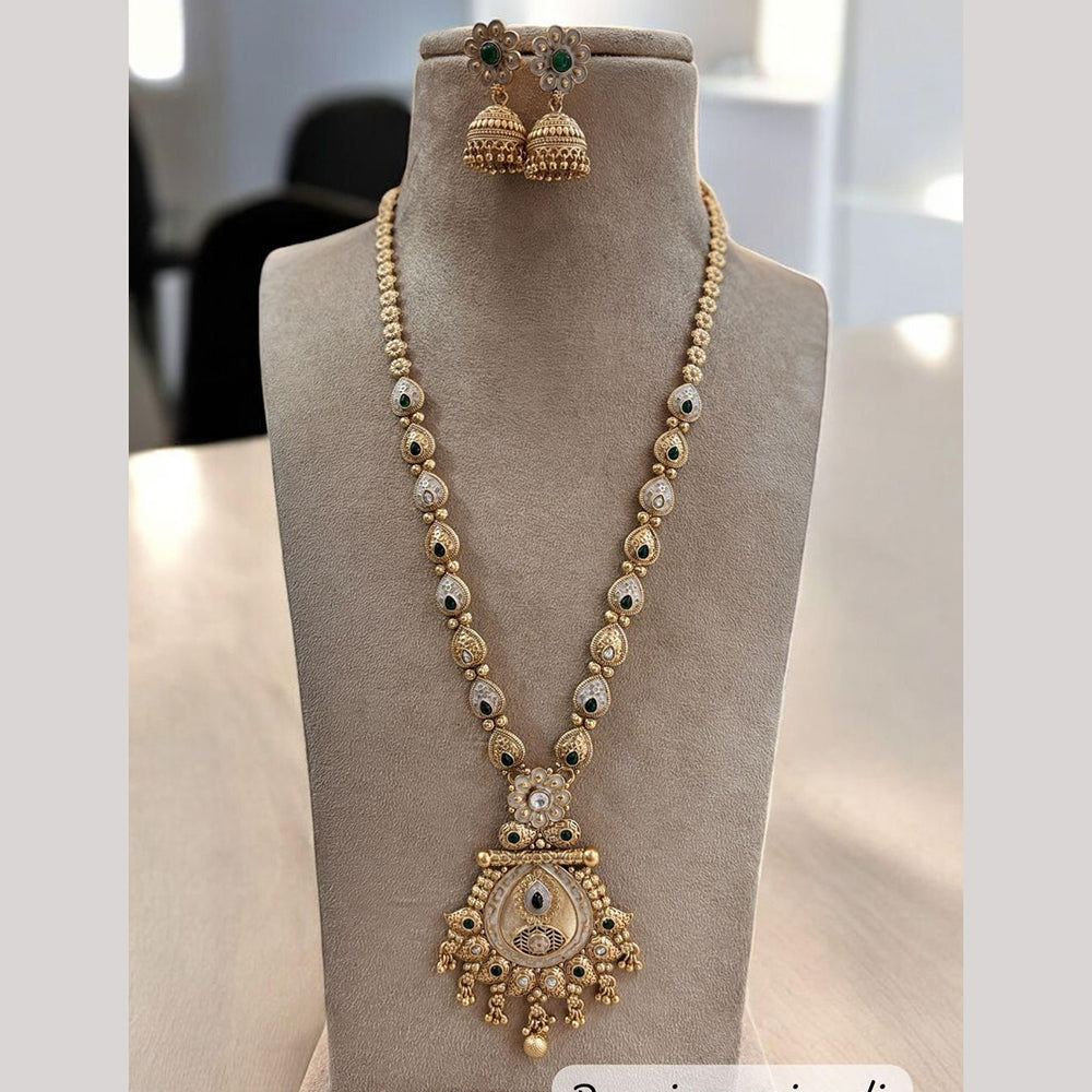 Jewel Addiction Gold Plated with Pota Sparkle And Meenakari Art Ethnic Glam Long Necklace Set