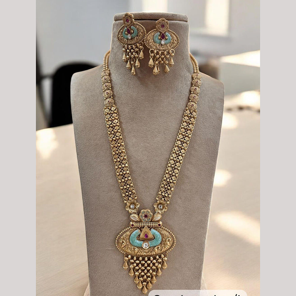Jewel Addiction Gold Plated with Pota Sparkle And Meenakari Art Ethnic Glam Long Necklace Set