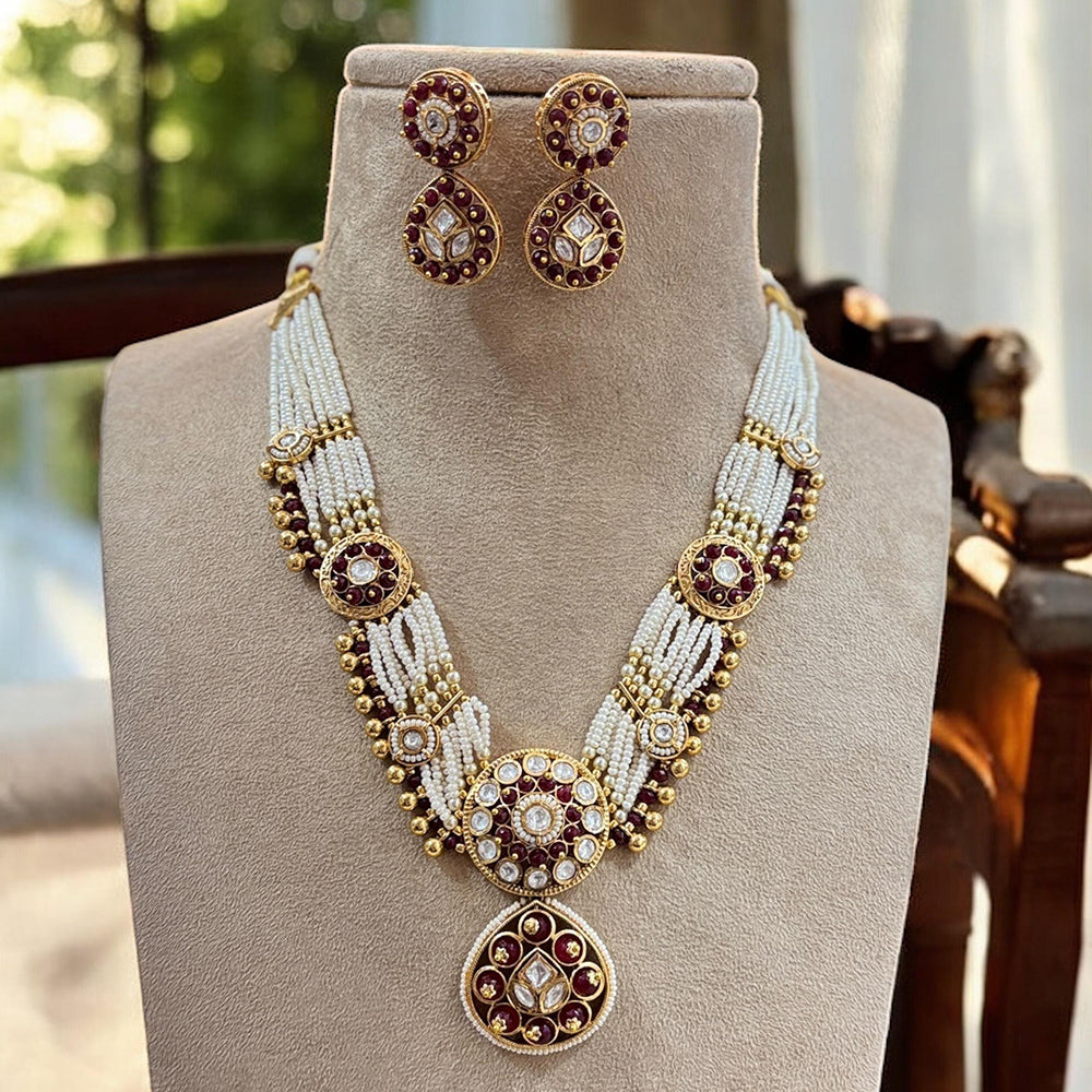 Jewel Addiction Designer Gold Plated Kundan & Pearls Necklace Set