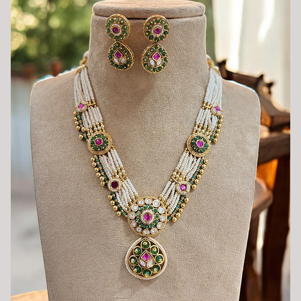 Jewel Addiction Designer Gold Plated Kundan & Pearls Necklace Set