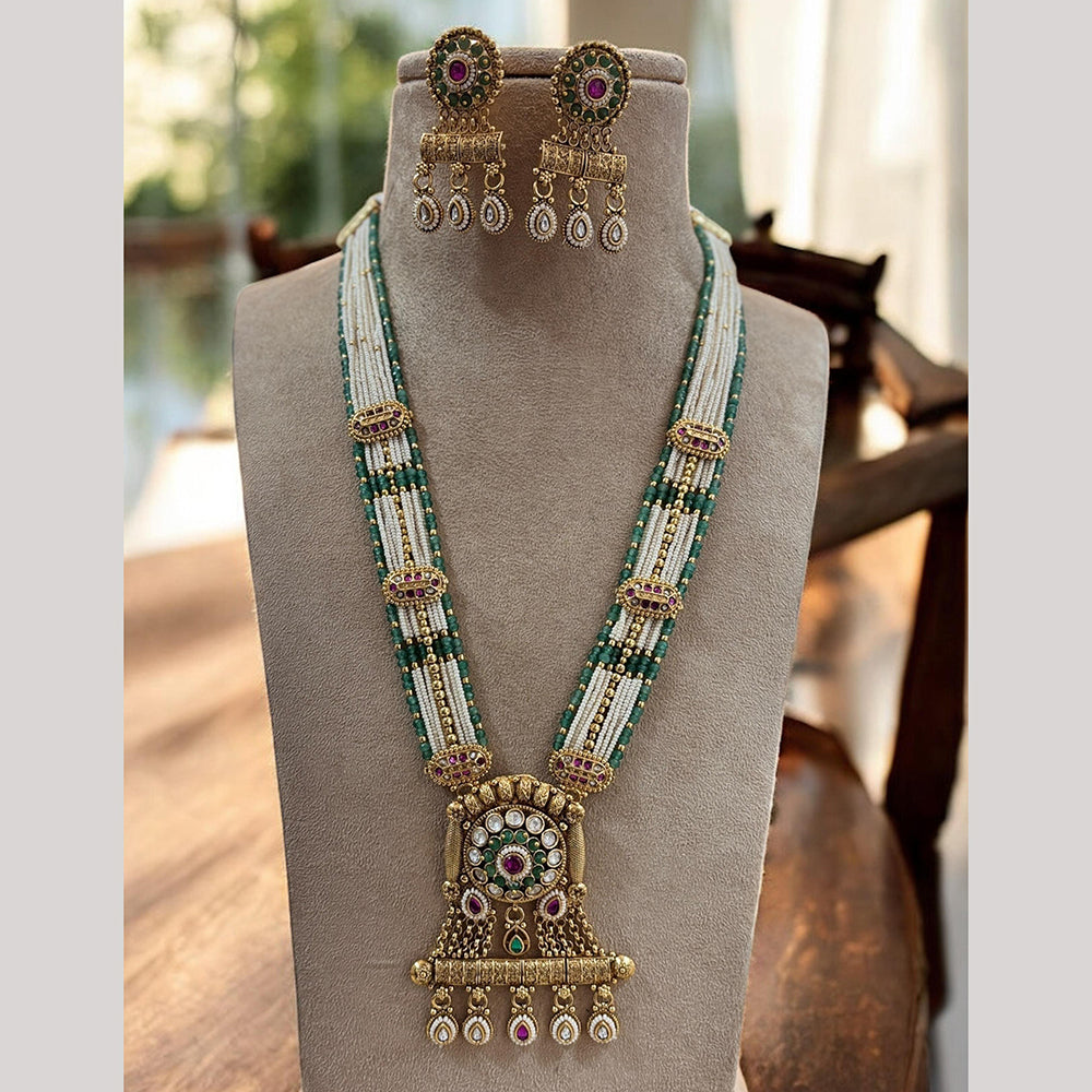 Jewel Addiction Designer Gold Plated Kundan & Pearls Long Necklace Set