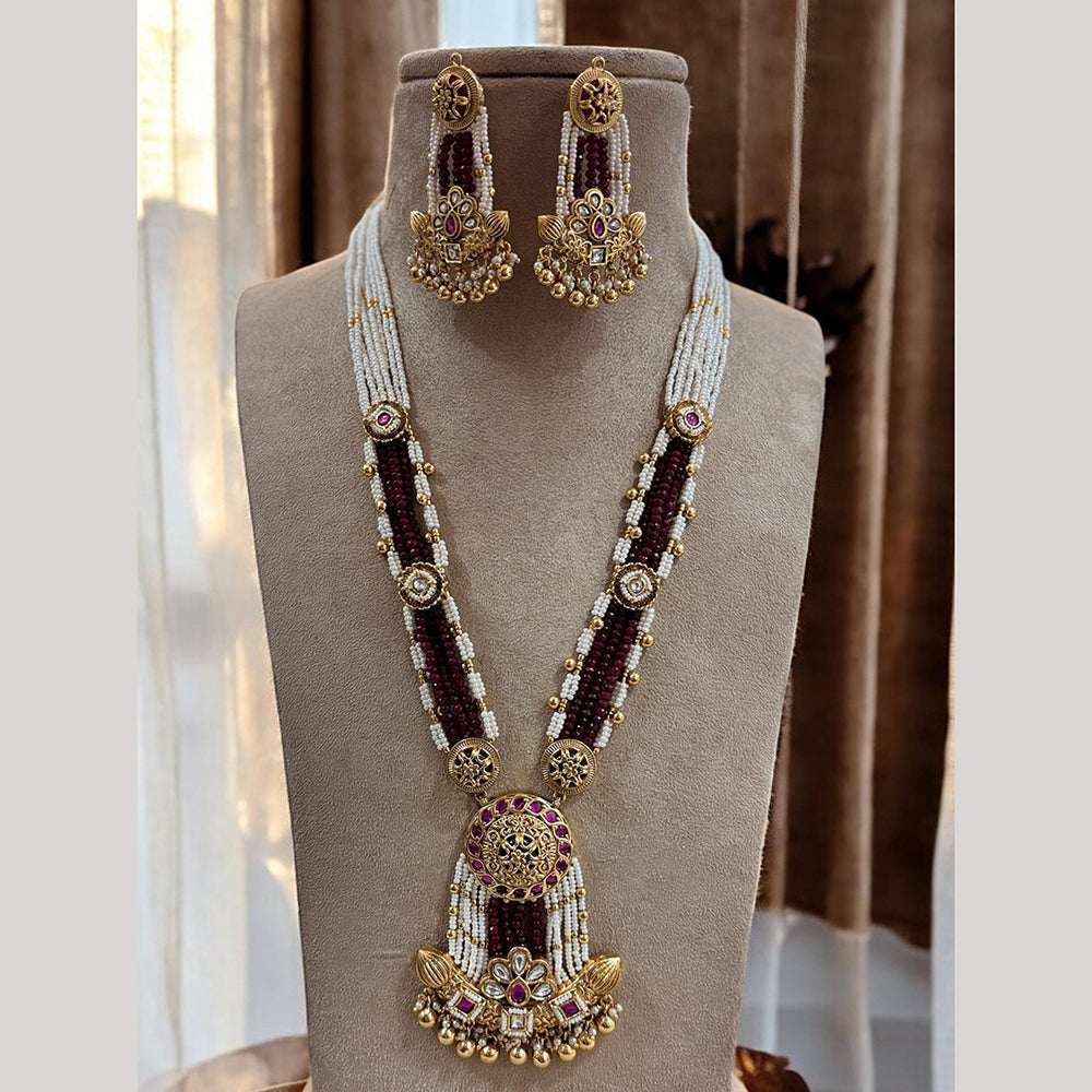 Jewel Addiction Designer Gold Plated Kundan & Pearls Long Necklace Set