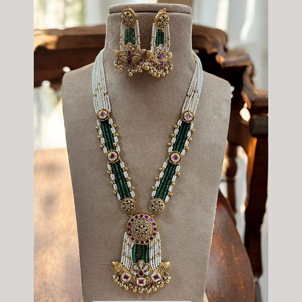 Jewel Addiction Designer Gold Plated Kundan & Pearls Long Necklace Set