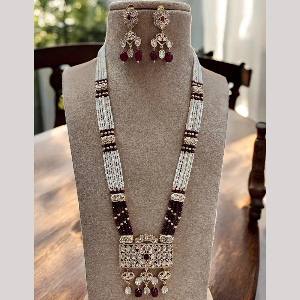 Jewel Addiction Designer Gold Plated Kundan & Pearls Long Necklace Set