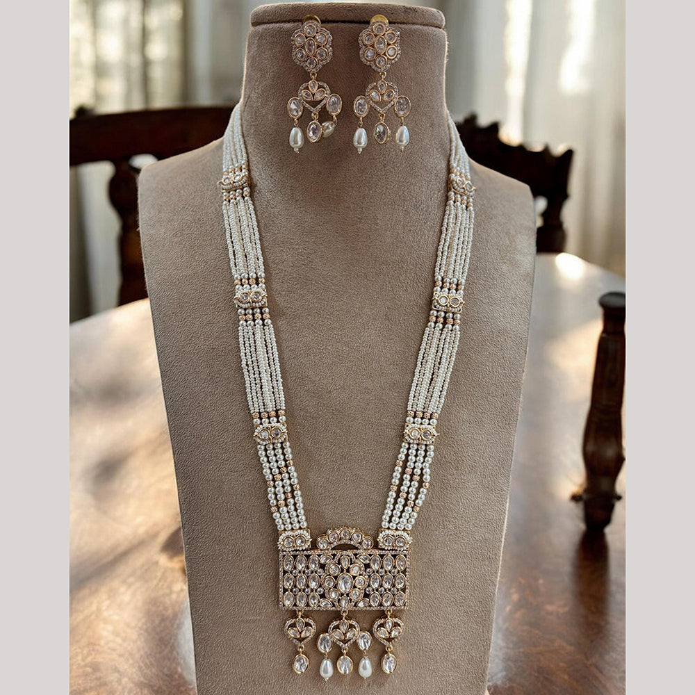 Jewel Addiction Designer Gold Plated Kundan & Pearls Long Necklace Set