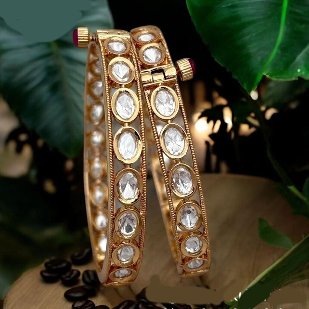 Jewel Addiction Gold Plated Polki Kundan Openable Bangle Set