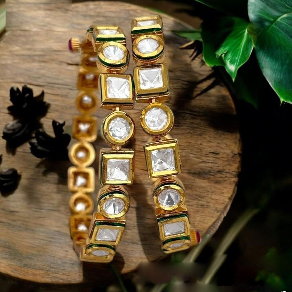 Jewel Addiction Gold Plated Polki Kundan Openable Bangle Set