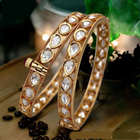 Jewel Addiction Gold Plated Polki Kundan Openable Bangle Set