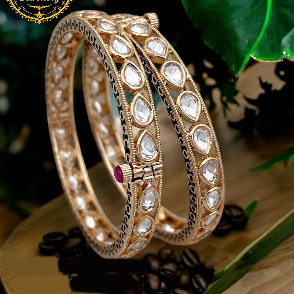 Jewel Addiction Gold Plated Polki Kundan Openable Bangle Set