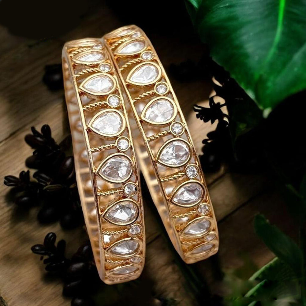 Jewel Addiction Gold Plated Polki Kundan Bangle Set