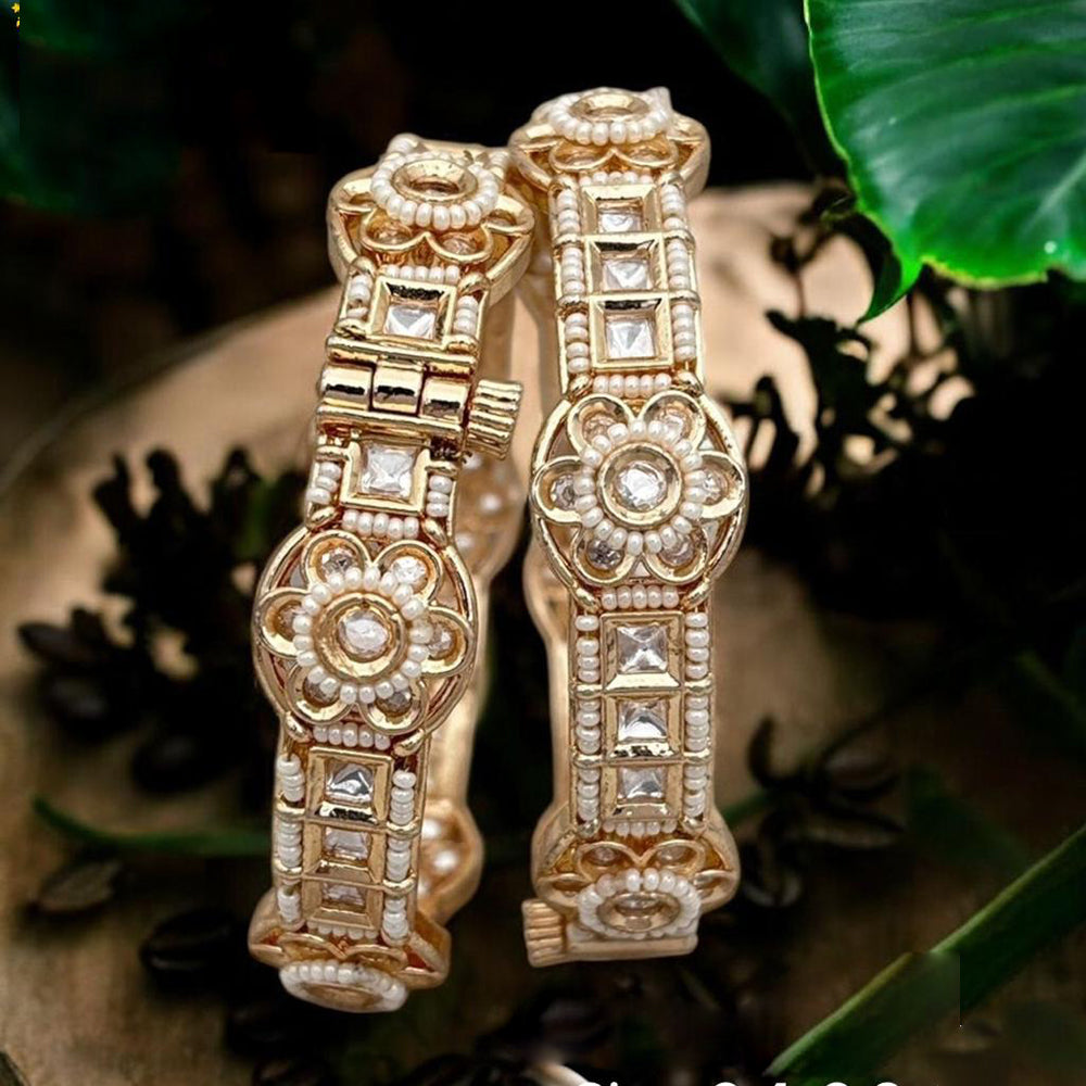 Jewel Addiction Gold Plated Polki Kundan Openable Bangle Set