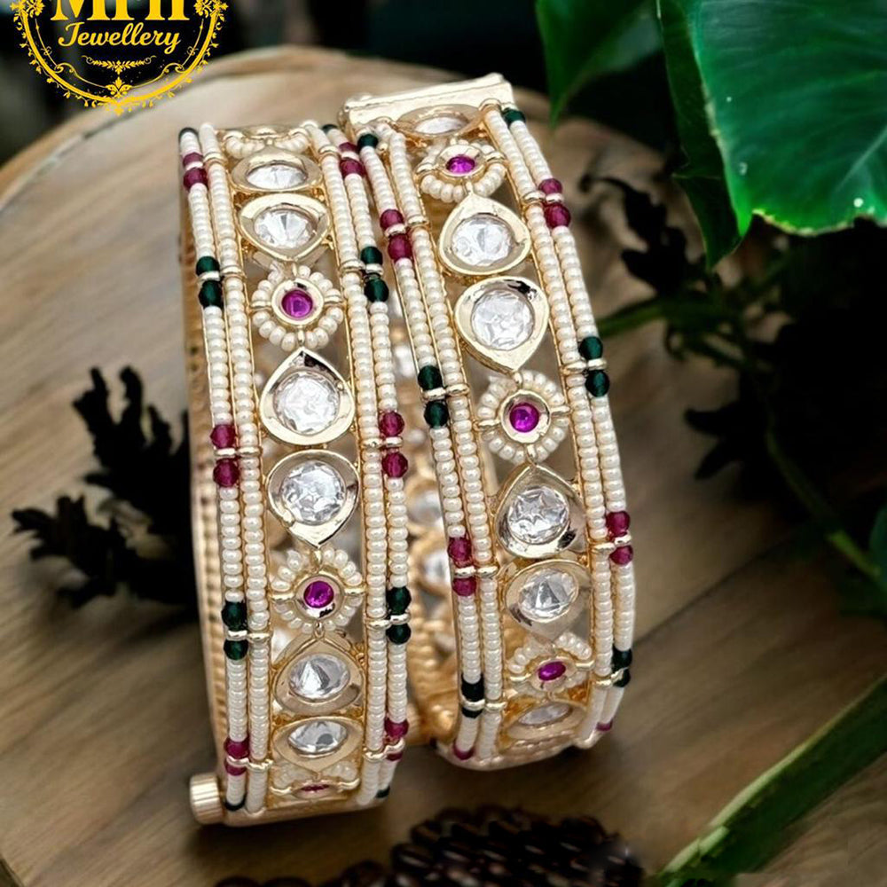 Jewel Addiction Gold Plated Polki Kundan Openable Bangle Set