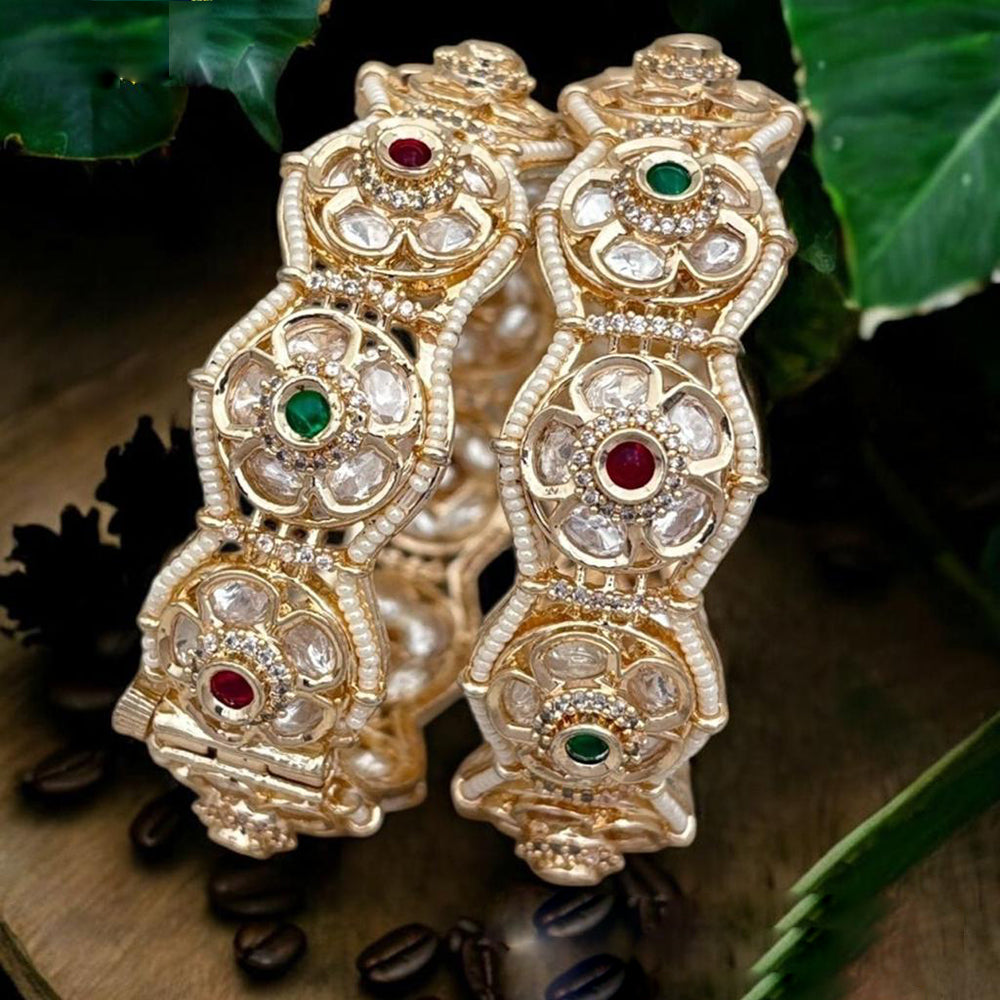 Jewel Addiction Gold Plated Polki Kundan Openable Bangle Set