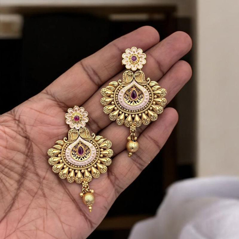 Jewel Addiction Antique Gold Plated  Pota Stone Dangler Earrings