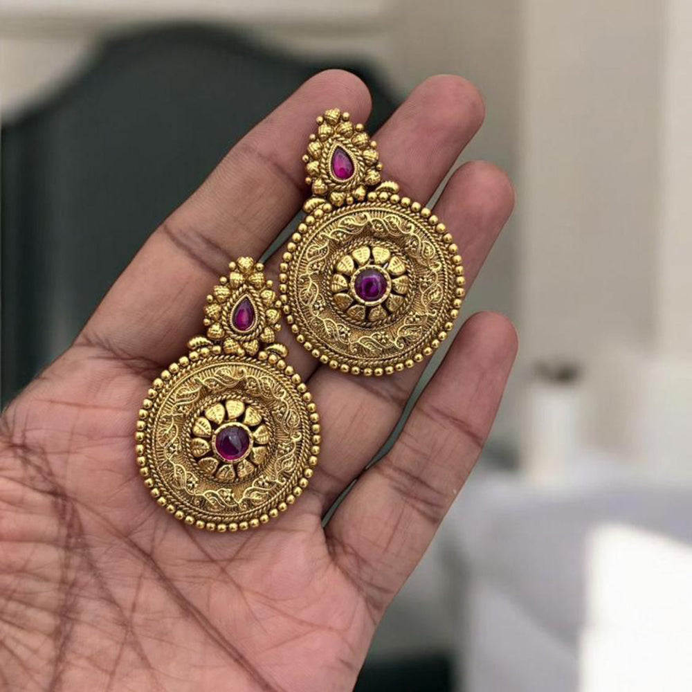 Jewel Addiction Antique Gold Plated  Pota Stone Dangler Earrings