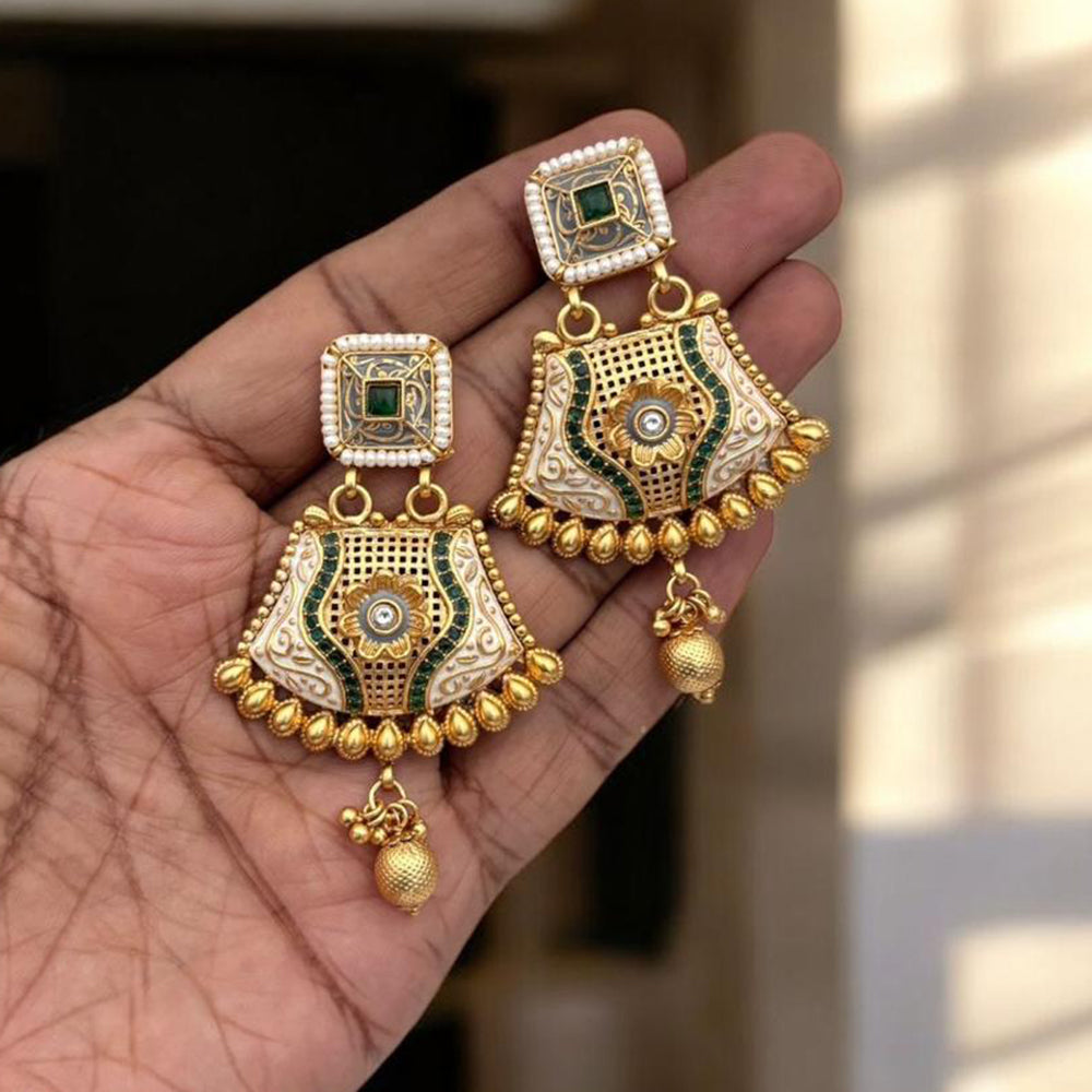Jewel Addiction Antique Gold Plated  Pota Stone Dangler Earrings