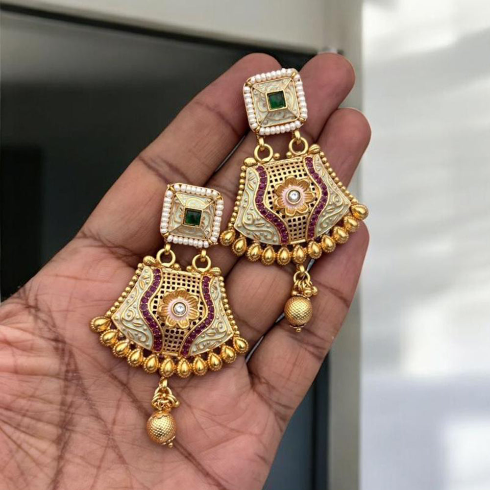 Jewel Addiction Antique Gold Plated  Pota Stone Dangler Earrings