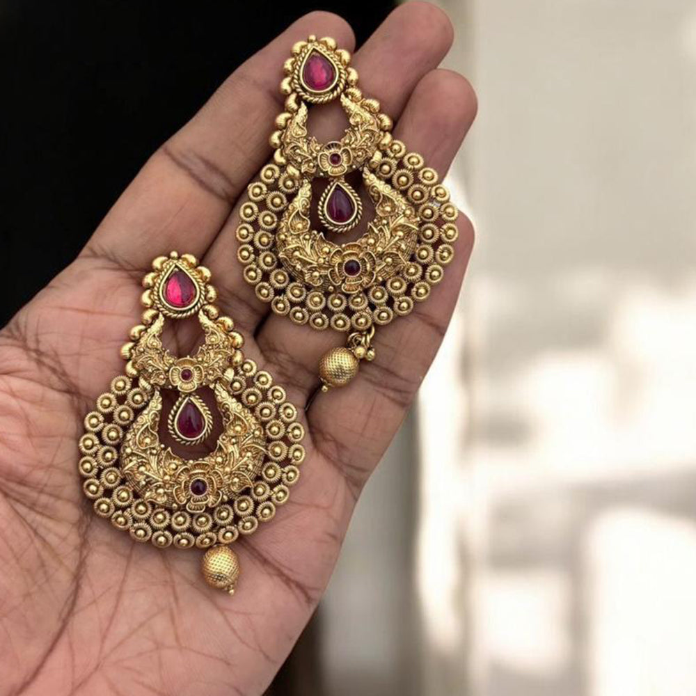 Jewel Addiction Antique Gold Plated  Pota Stone Dangler Earrings