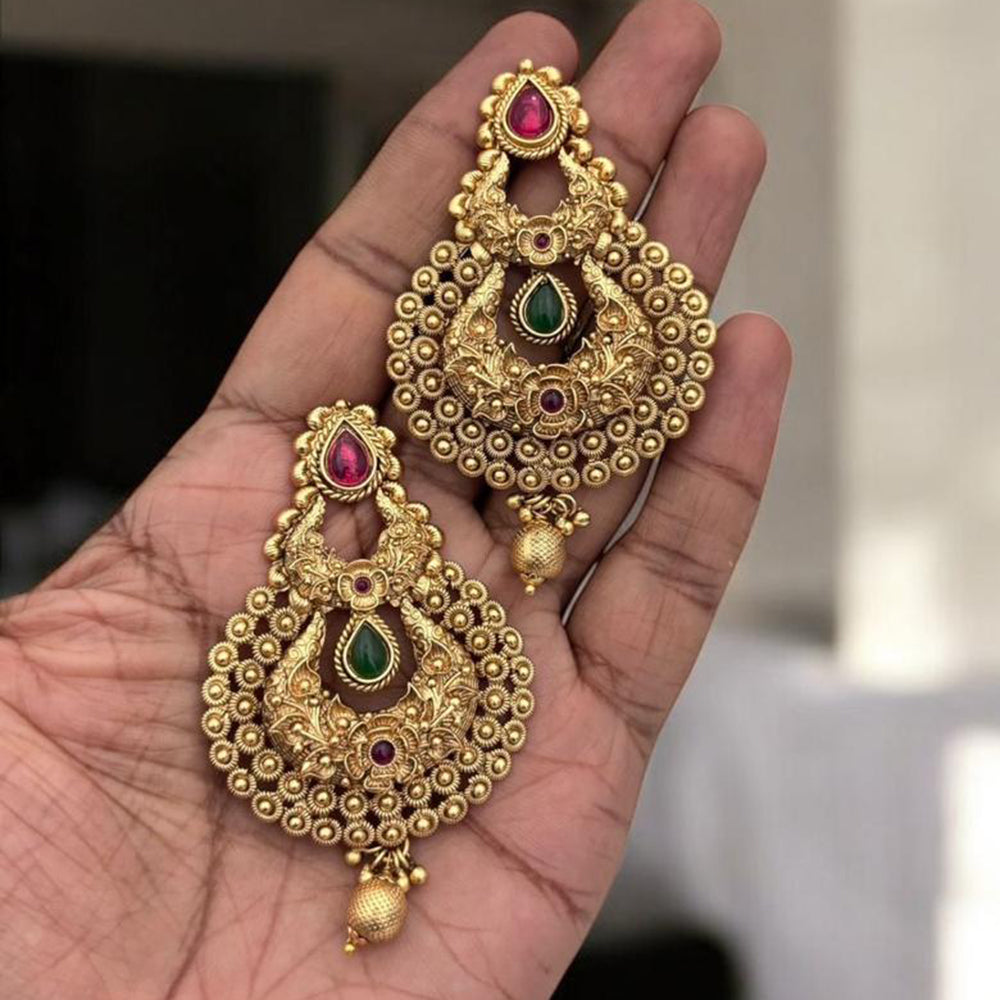 Jewel Addiction Antique Gold Plated  Pota Stone Dangler Earrings