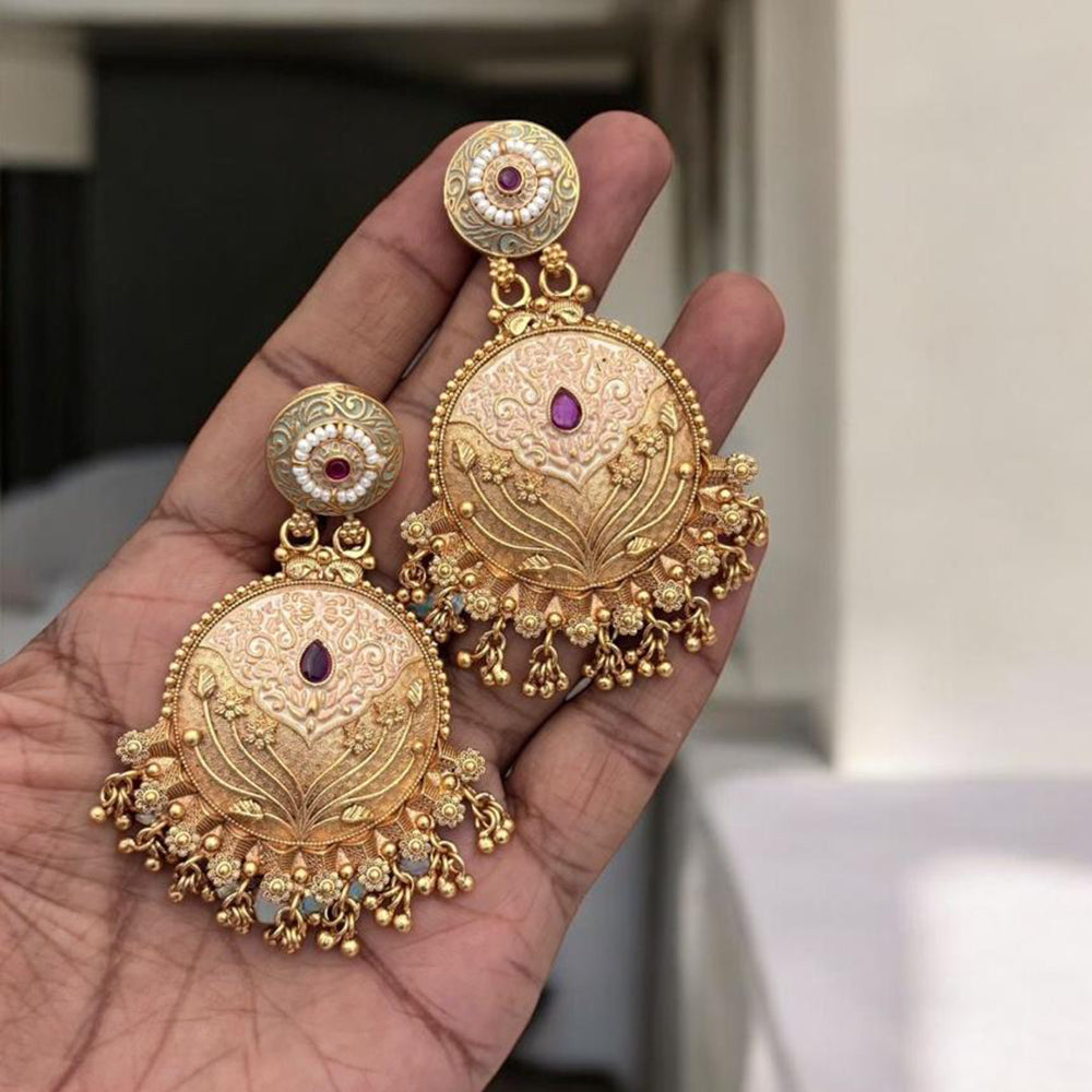Jewel Addiction Antique Gold Plated  Pota Stone Dangler Earrings