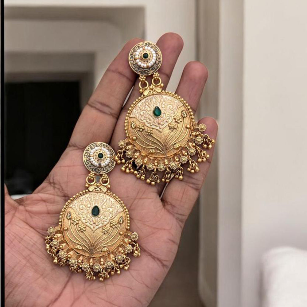 Jewel Addiction Antique Gold Plated  Pota Stone Dangler Earrings