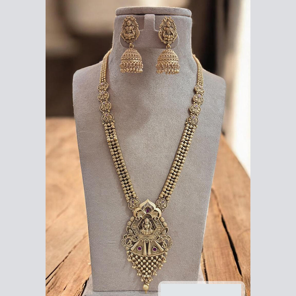 Jewel Addiction Ethnic Gold Plated Pota Stones Temple Style for Bridesmaids & Festive Occasions Long Necklace Set