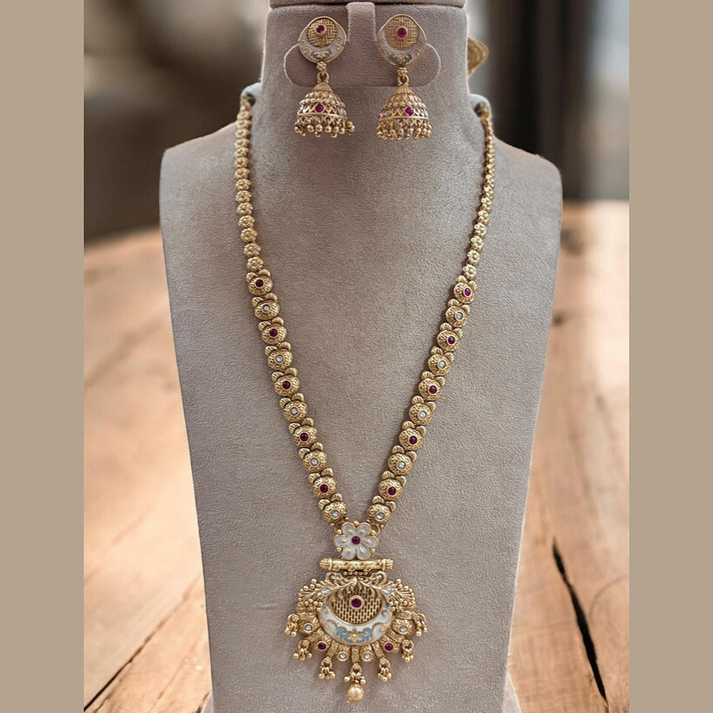 Jewel Addiction Ethnic Gold Plated Pota Stones Meenakari Style for Bridesmaids & Festive Occasions Long Necklace Set