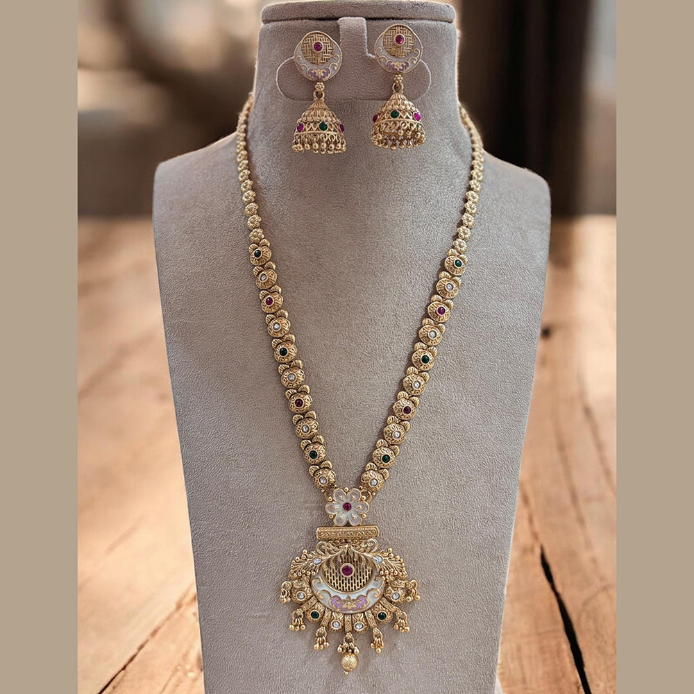 Jewel Addiction Ethnic Gold Plated Pota Stones Meenakari Style for Bridesmaids & Festive Occasions Long Necklace Set