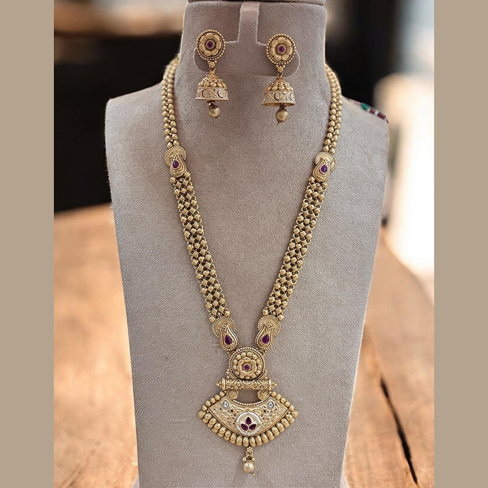 Jewel Addiction Ethnic Gold Plated Pota Stones Style for Bridesmaids & Festive Occasions Long Necklace Set