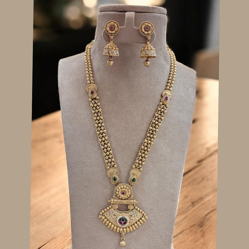 Jewel Addiction Ethnic Gold Plated Pota Stones Style for Bridesmaids & Festive Occasions Long Necklace Set