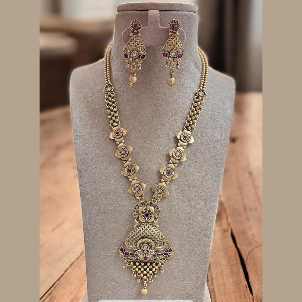 Jewel Addiction Ethnic Gold Plated Pota Stones Style for Bridesmaids & Festive Occasions Long Necklace Set