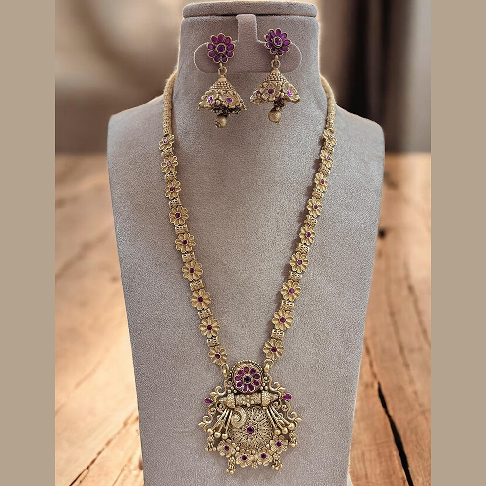 Jewel Addiction Ethnic Gold Plated Pota Stones Style for Bridesmaids & Festive Occasions Long Necklace Set