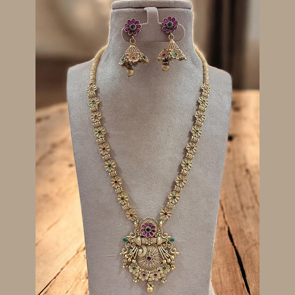 Jewel Addiction Ethnic Gold Plated Pota Stones Style for Bridesmaids & Festive Occasions Long Necklace Set