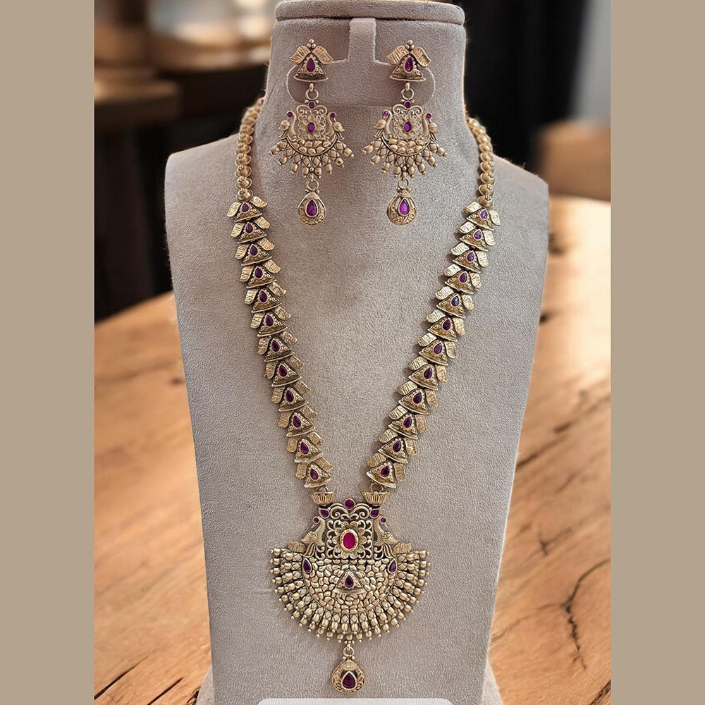 Jewel Addiction Ethnic Gold Plated Pota Stones Style for Bridesmaids & Festive Occasions Long Necklace Set
