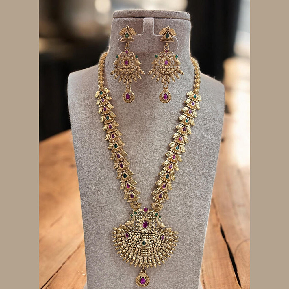 Jewel Addiction Ethnic Gold Plated Pota Stones Style for Bridesmaids & Festive Occasions Long Necklace Set