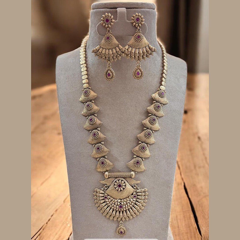 Jewel Addiction Ethnic Gold Plated Pota Stones Style for Bridesmaids & Festive Occasions Long Necklace Set