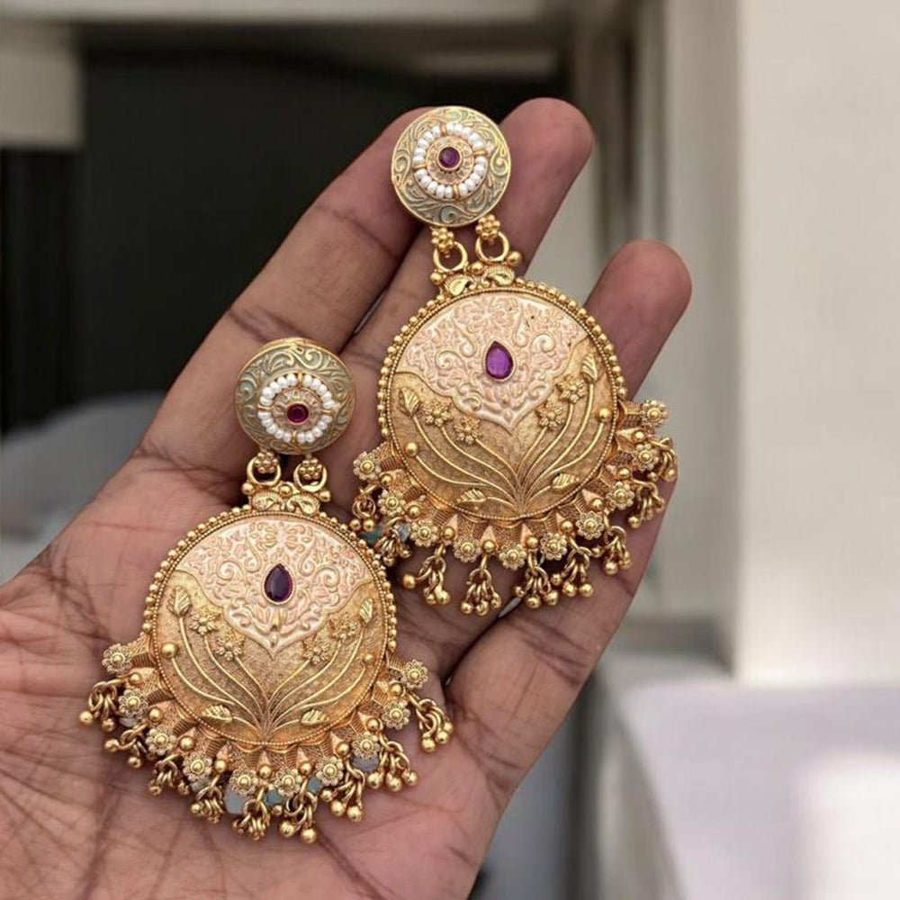 Jewel Addiction Elegant Gold Plated Pota Stone Dangler Earrings