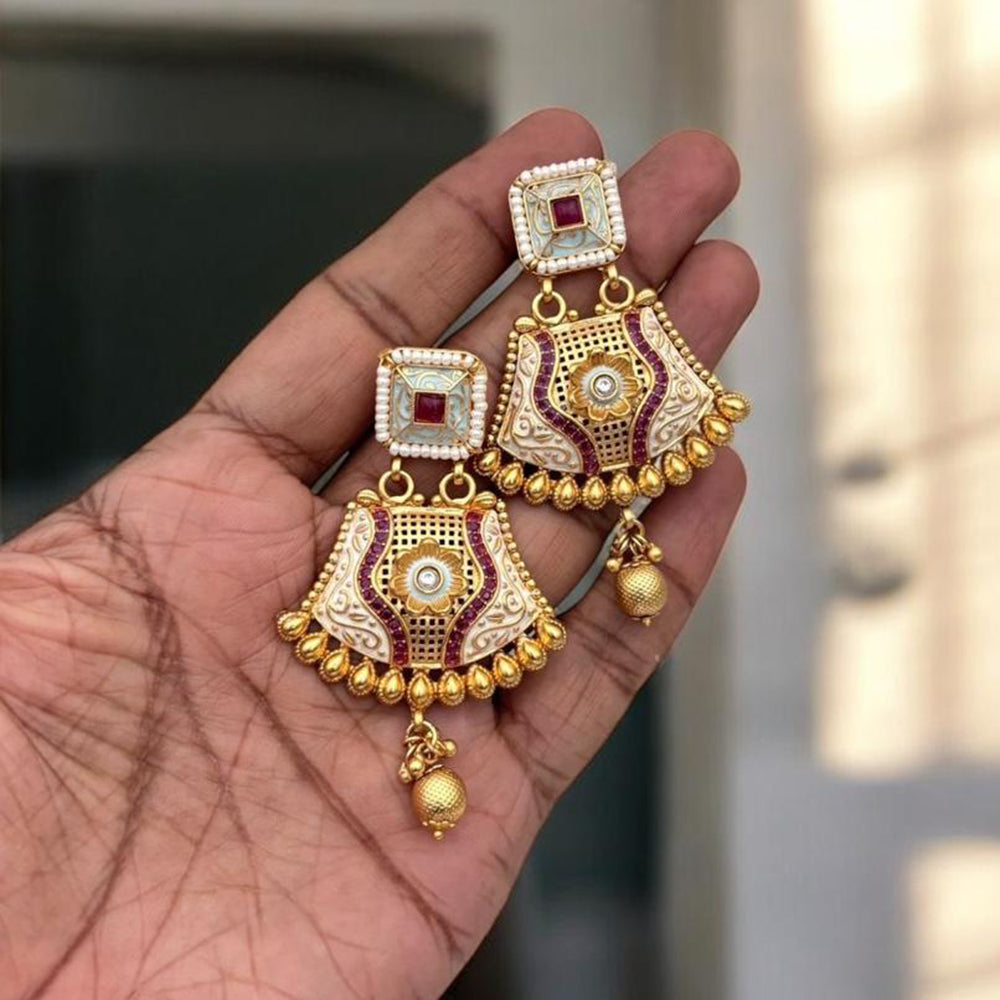 Jewel Addiction Elegant Gold Plated Pota Stone Dangler Earrings