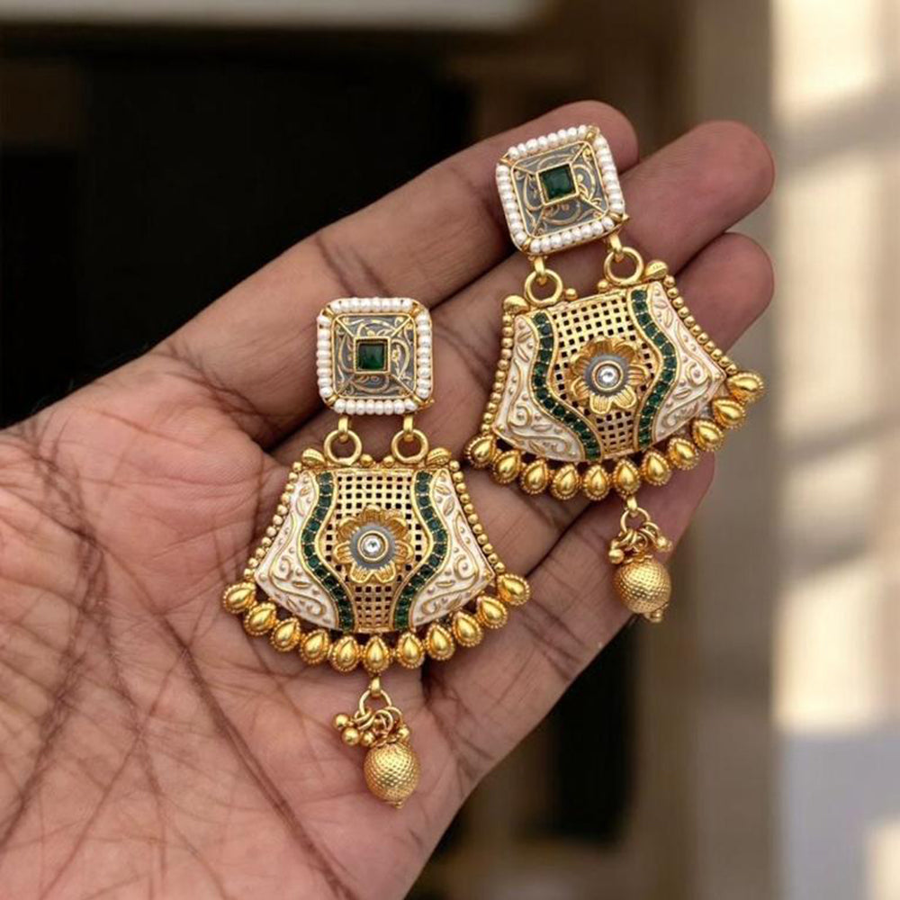 Jewel Addiction Elegant Gold Plated Pota Stone Dangler Earrings