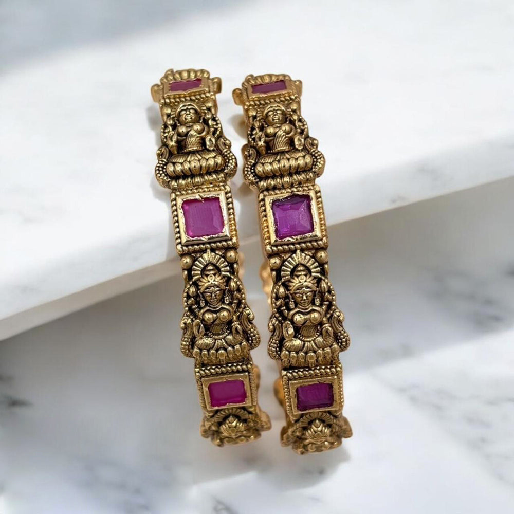 Jewel Addiction Gold Plated Pota Stone Temple Bangles Set