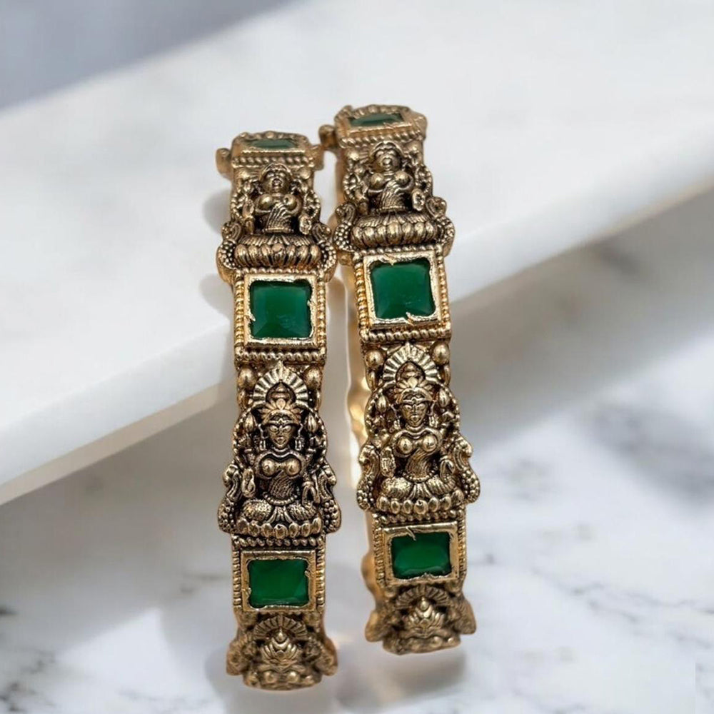 Jewel Addiction Gold Plated Pota Stone Temple Bangles Set