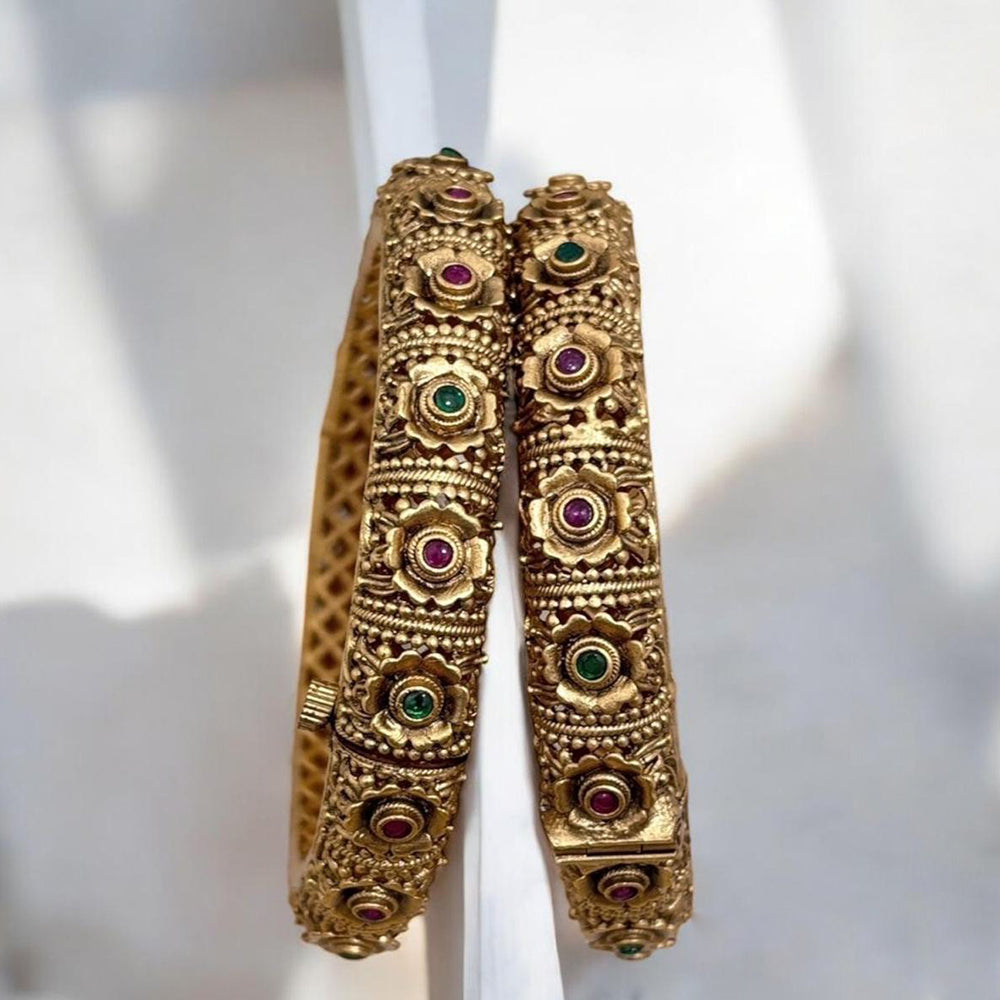 Jewel Addiction Gold Plated Pota Stone Openable Bangles Set