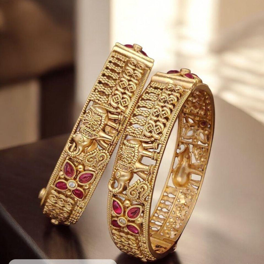 Jewel Addiction Gold Plated Pota Stone And Austrian Stone Openable Bangles Set