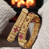 Jewel Addiction Gold Plated Pota Stone And Austrian Stone Openable Bangles Set