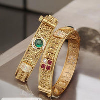 Jewel Addiction Gold Plated Pota Stone Openable Bangles Set