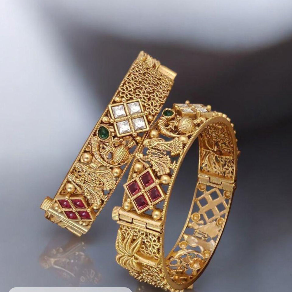 Jewel Addiction Gold Plated Pota Stone Openable Bangles Set