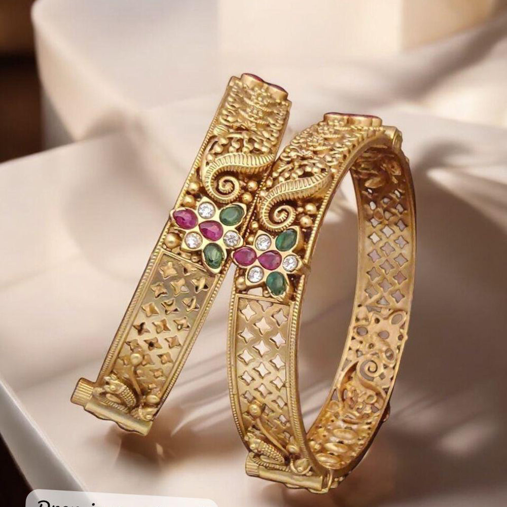 Jewel Addiction Gold Plated Pota Stone And Austrian Stone Openable Bangles Set