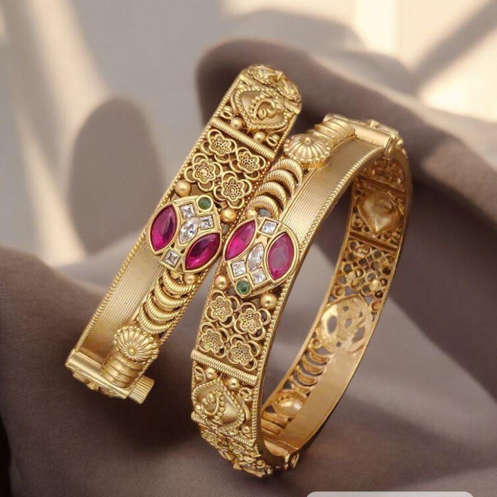 Jewel Addiction Gold Plated Pota Stone And Austrian Stone Openable Bangles Set