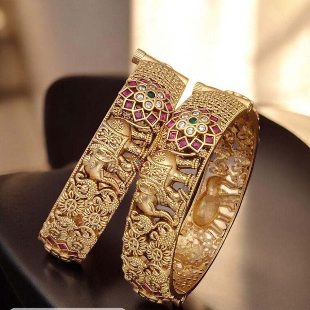 Jewel Addiction Gold Plated Pota Stone And Austrian Stone Openable Bangles Set